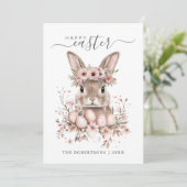 Boho Easter  Bunny Blush Bloemeneieren Feestdagenkaart (Staand voorkant)