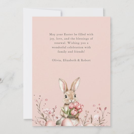 Boho Easter Bunny Blush Bloemeneieren Feestdagenkaart (Achterkant)