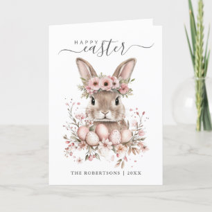 Boho Easter  Bunny Blush Bloemeneieren Gevouwen Feestdagen Kaart