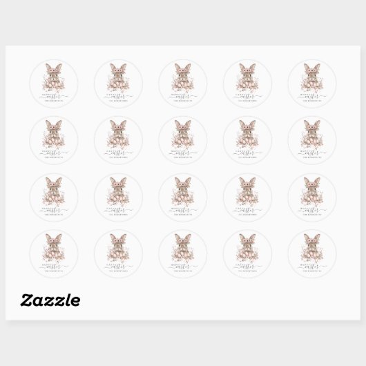 Boho Easter  Bunny Blush Bloemeneieren Ronde Sticker (Vel)