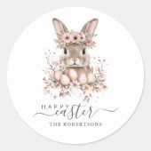 Boho Easter  Bunny Blush Bloemeneieren Ronde Sticker (Voorkant)