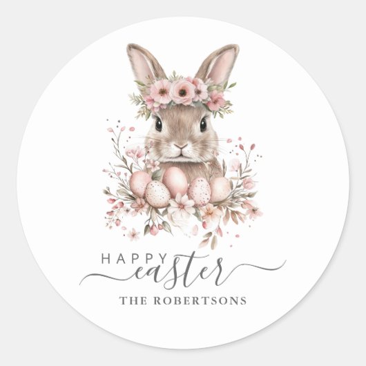 Boho Easter Bunny Blush Bloemeneieren Ronde Sticker (Voorkant)