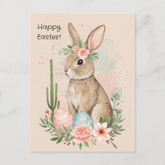 Boho Easter Bunny Briefkaart – Minimalistisch Mand (Voorkant)