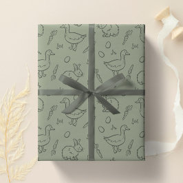 Boho Easter Bunny Rabbit Goose Spring Sage Green Cadeaupapier