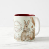 Boho Easter Bunny with Floral Wreath Illustration Tweekleurige Koffiemok (Voorkant rechts)
