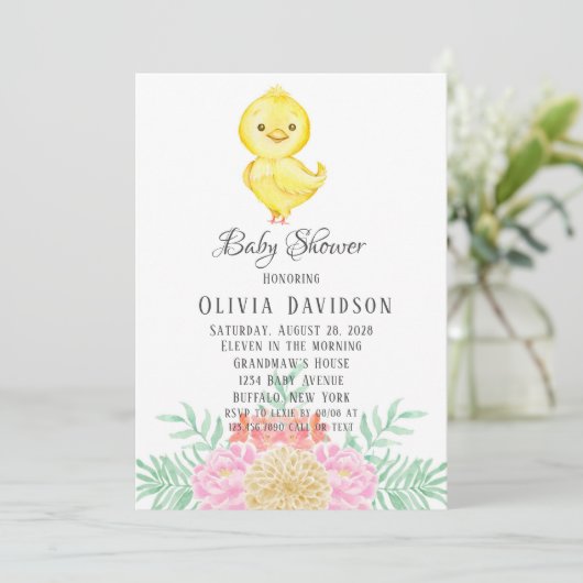 Boho Easter Chicken Waterverf Florals Baby shower Kaart (Staand voorkant)