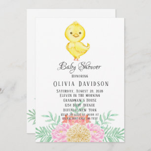 Boho Easter Chicken Waterverf Florals Baby shower Kaart