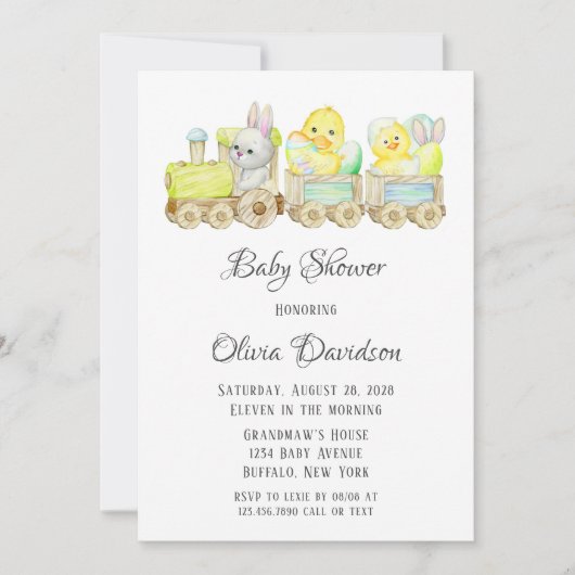 Boho Easter Chicks Cho Cho Train Baby shower Invit Kaart (Voorkant)