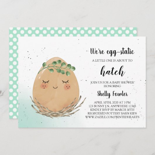 Boho Easter Egg Baby shower Invitation - bruine ei Kaart (Voorkant / Achterkant)