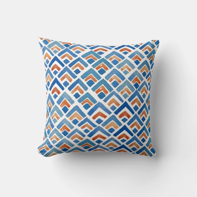 Boho Eclectic Blue en Oranje Pillow Kussen (Voorkant)
