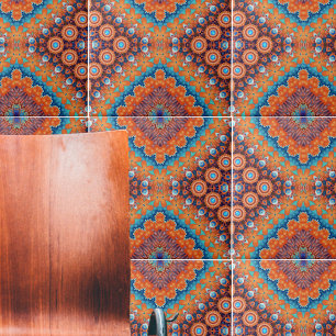 Boho Eclectic Kaleidoscopic Mosaic Hip Blauwgroen  Tegeltje