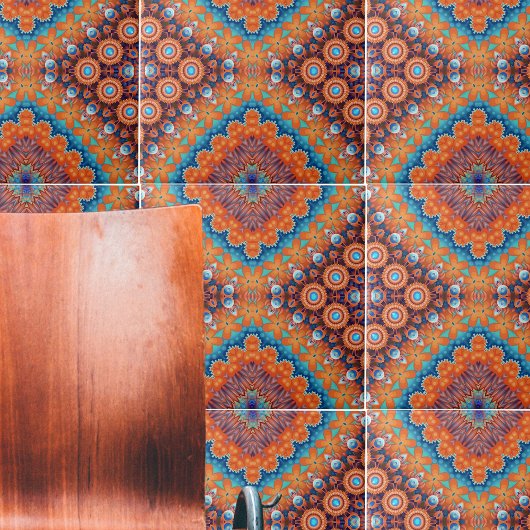 Boho Eclectic Kaleidoscopic Mosaic Hip Blauwgroen Tegeltje