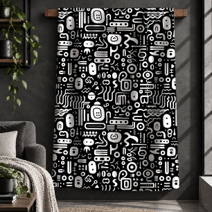 Boho Eclectische Monochrome Doodle Deken Stijl