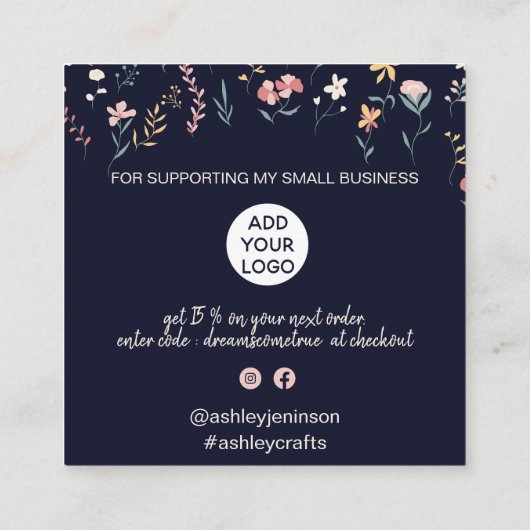 Boho editable floral patroon order bedankt vierkante visitekaartje (Achterkant)