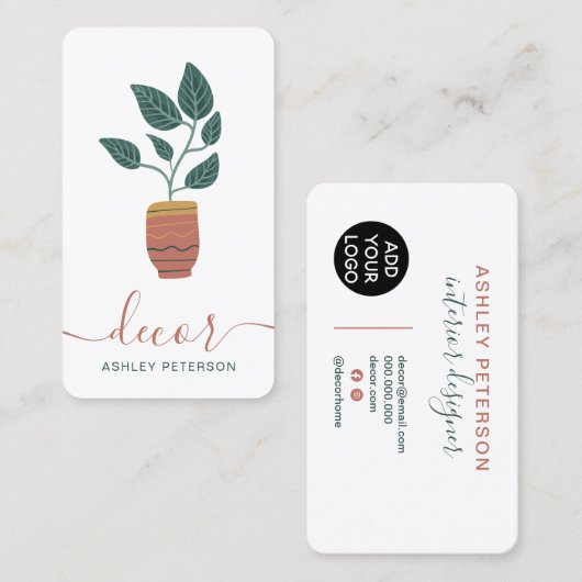Boho editable house plant decor interior designer visitekaartje (Voorkant / Achterkant)