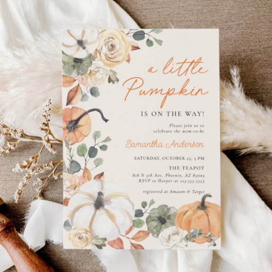 Boho een beetje pompoen bloemige Herfst Baby showe Kaart