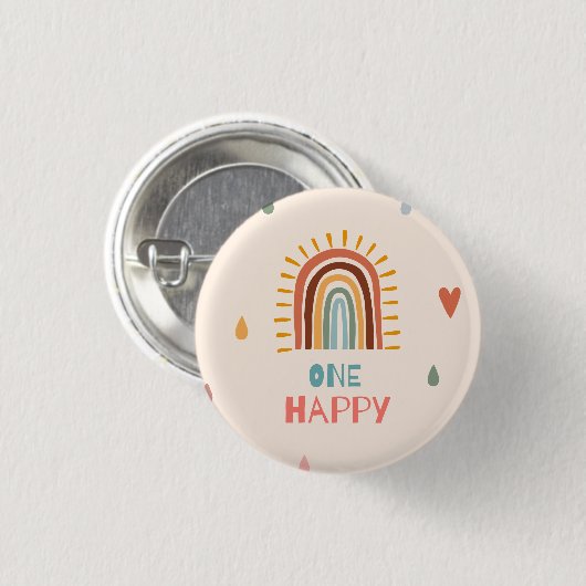 Boho Een eerste Verjaardag Regenboog Ronde Button 3,2 Cm (Voorkant /achterkant)