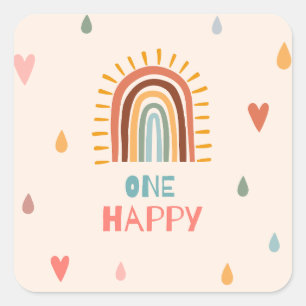 Boho Een eerste Verjaardag Regenboog Vierkante Sticker