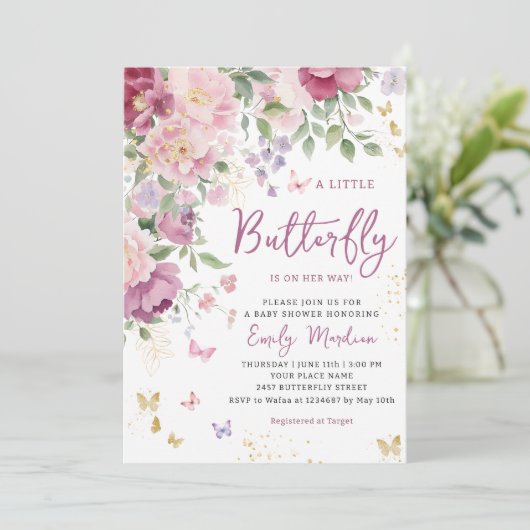 Boho Een Kleine Vlinder Bloemen Meisje Baby shower Kaart (Staand voorkant)
