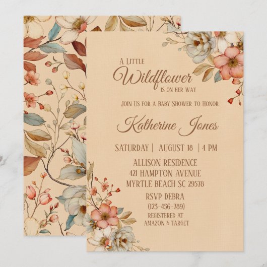 Boho Een Kleine Wildflower Meisje Baby shower Kaart (Voorkant / Achterkant)