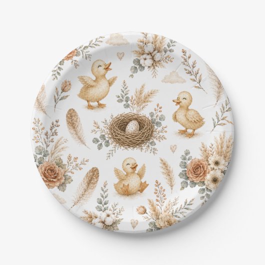 Boho Eendjes Welkom Baby Borrel Papieren Bordje (Voorkant)