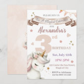 Boho eenhoorn magisch meisje 3e verjaardag uitnodi kaart (Voorkant / Achterkant)