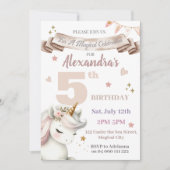 Boho eenhoorn magisch meisje 5e verjaardag uitnodi kaart (Voorkant)