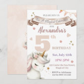 Boho eenhoorn magisch meisje 5e verjaardag uitnodi kaart (Voorkant / Achterkant)