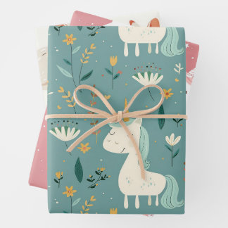 Boho eenhoorn ontwerp, gedempte pastelkleuren, kin inpakpapier vel