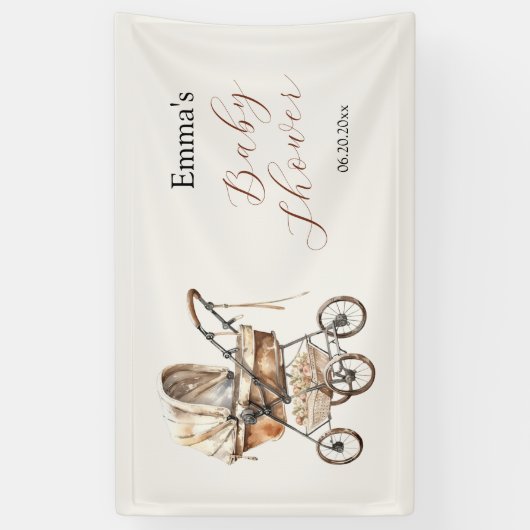 Boho Eenvoudig Vervoer Bloemneutraal Baby shower Spandoek (Verticaal)