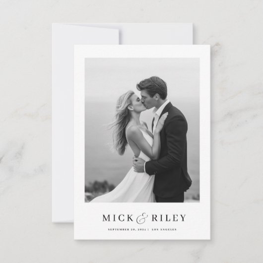 Boho eenvoudige elegante tekst en foto bruiloft save the date (Voorkant)