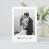 Boho eenvoudige elegante tekst en foto bruiloft save the date (Staand voorkant)