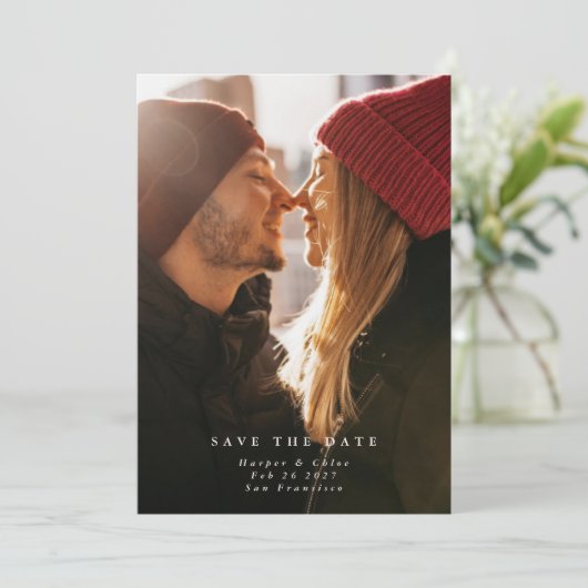 Boho Eenvoudige Elegante Wilde Bloem Bruiloft Save The Date (Staand voorkant)