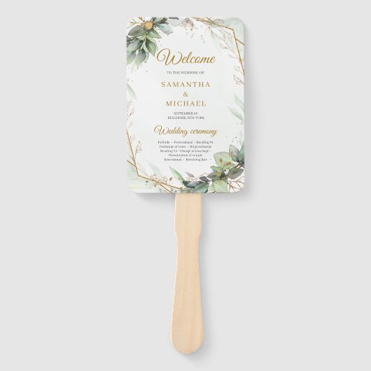 Boho Eenvoudige lentegroen en gouden lijst bruilof Handwaaier (Voorkant)