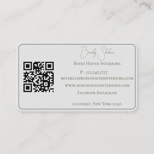 Boho eenvoudige minimalistische Abstracte Logo QR- Visitekaartje (Achterkant)