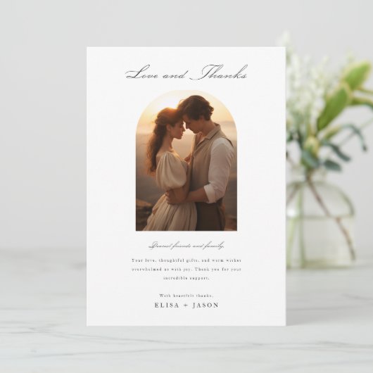 Boho eenvoudige moderne foto bruiloft bedankkaart (Staand voorkant)
