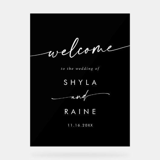 Boho eenvoudige moderne witte zwarte bruiloft welk acryl bord (Voorkant)