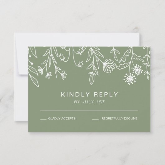 Boho Eenvoudige Wilde Bloem Salie Groene Trouwdag RSVP Kaartje (Voorkant)