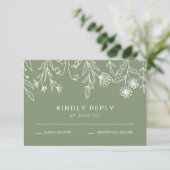 Boho Eenvoudige Wilde Bloem Salie Groene Trouwdag RSVP Kaartje (Staand voorkant)