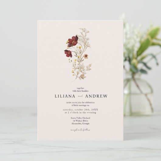 Boho eenvoudige Wildflower bruiloft uitnodiging (Staand voorkant)