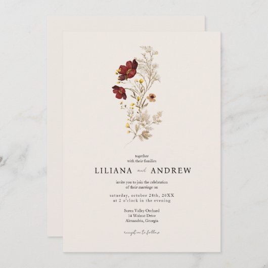 Boho eenvoudige Wildflower bruiloft uitnodiging (Voorkant / Achterkant)