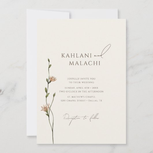 Boho eenvoudige Wildflower Elegante bruiloft Kaart (Voorkant)