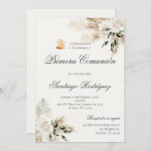 Boho eerste communie uitnodiging in het Spaans (Voorkant / Achterkant)