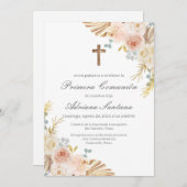 Boho eerste communie uitnodiging in het Spaans (Voorkant / Achterkant)