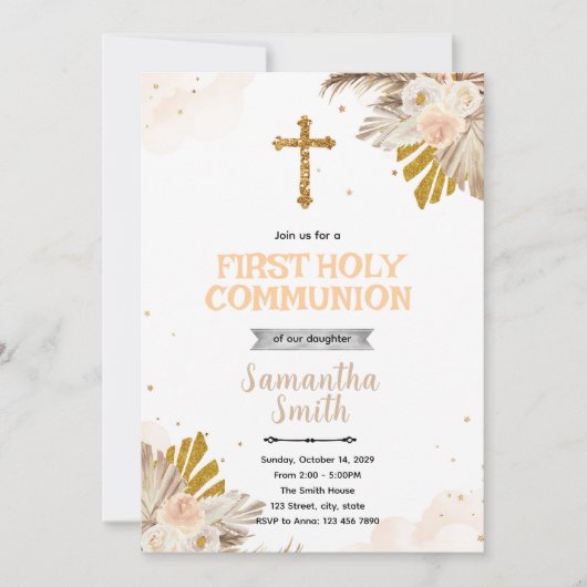 Boho Eerste Heilige Communie Uitnodiging (Voorkant)