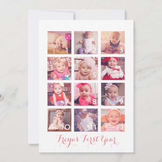 Boho eerste jaar foto collage verjaardag uitnodigi kaart (Achterkant)