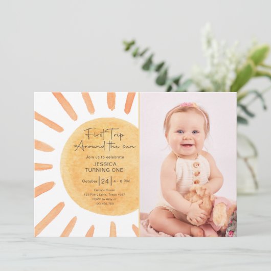 Boho eerste reis rond de zon 1e verjaardag Invita Kaart (Staand voorkant)