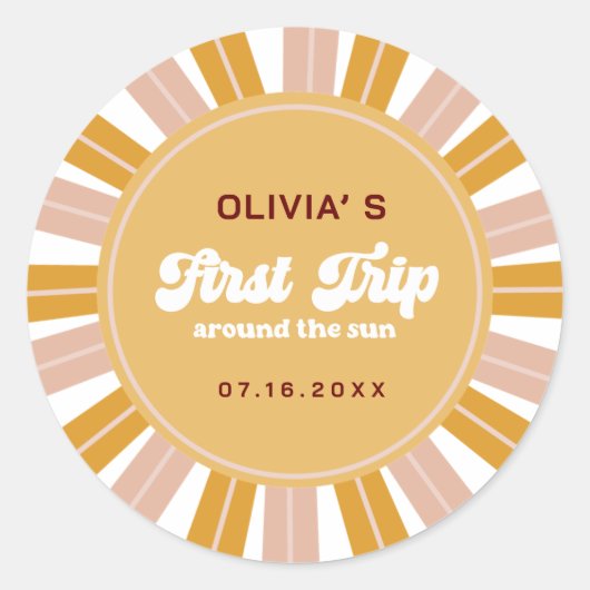 Boho eerste reis rond de zon 1e verjaardag ronde sticker (Voorkant)