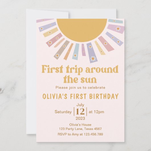 Boho eerste reis rond de zon Retro 1e verjaardag Kaart (Voorkant)