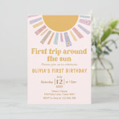 Boho eerste reis rond de zon Retro 1e verjaardag Kaart (Staand voorkant)